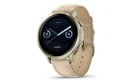 Garmin Venu 4 41mm, Lunar Gold, Bone Silicone Sand Leather Band Okosóra (010-03013-03)