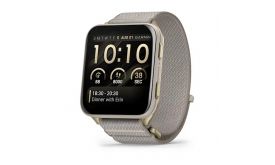 Garmin Venu X1 Soft Gold Titanium Case, French Gray Comfortfit Nylon Okosóra (010-02980-09)