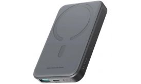 JOYROOM vésztöltő Type-C+USB aljzat (10000mAh, 20W, PD gyorstöltő, wireless, mágneses, mini, LED jelzés) FEKETE (JR-W020 MINI)