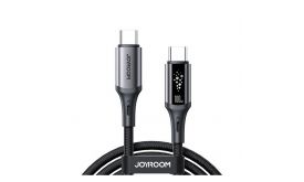 JOYROOM STARTALK adatkábel (Type-C - Type-C, 100W, PD gyorstöltő, LED jelzés, 120cm) FEKETE (S-A60 C-C 100W 1.2M BLACK)