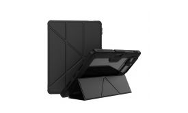 NILLKIN BUMPER LEATHER műanyag telefonvédő (aktív FLIP, ütésállóság, asztali tartó, kamera védelem, ceruza tartó) FEKETE (GP-182522)