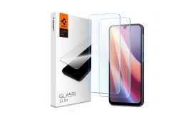 SPIGEN SLIM képernyővédő üveg 2db (2.5D, tokbarát, ultravékony, 0.2mm, extra karcálló, 9H) ÁTLÁTSZÓ (AGL08935)