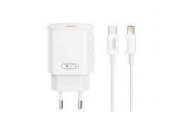 XO CE25 hálózati töltő Type-C aljzat 25W, PD gyorstöltő + lightning kábel (XO-CE25+LIGHTNING) FEHÉR