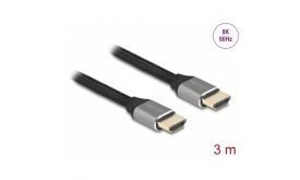 DELOCK kábel HDMI male / male összekötő 48 Gbps 8K 60Hz tanúsítvánnyal 3m szürke (83997)