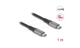 DELOCK kábel USB 40 Gbps Type-C male / male összekötő PD 3.1 240W E-Marker 1m szürke fém (81191)