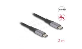 DELOCK kábel USB 40 Gbps Type-C male / male összekötő PD 3.1 240W E-Marker 2m szürke fém (81192)