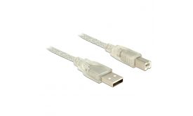 DELOCK USB 2.0 Type-A male to USB 2.0 Type-B male kábel, 1m, átlátszó (83892)