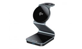 Dviced 3-in-1 Magnetic Qi2 wireless charger stand w cable, wall charger, Tarnish gray (DV230009)