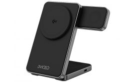 Dviced 3-in-1 Foldable Qi2 magnetic wireless charger stand w cable, wall charger, Black (DV230010)