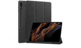 Tok álló, bőr hatású (aktív FLIP, oldalra nyíló, TRIFOLD, asztali tartó, ceruza tartó) FEKETE -  Tab S10 Ultra LTE (GP-163646)