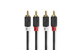 Nedis CABW24200AT05 sztereo audió kábel 2x RCA férfi, 2x RCA férfi, Aranyozott, 0,50 m , kerek, Antracit