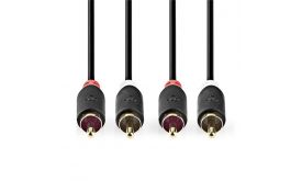 Nedis CABW24200AT20 sztereo audió kábel 2x RCA férfi, 2x RCA férfi, Aranyozott, 2 m , kerek, Antracit