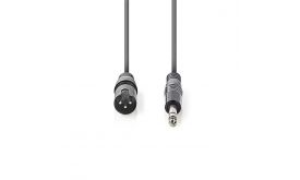 Nedis COTH15100GY15 félprofi audio kábel, 6,35mm sztereo jack dugó - 3p XLR dugó, hossz 1,5m, rugalmas