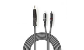 Nedis COTH22200GY15 félprofi audio kábel, 3,5mm sztero jack dugó - 2 x RCA dugó, 1.5m, rugalmas