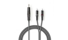 Nedis COTH22200GY30 félprofi audio kábel, 3,5mm sztero jack dugó - 2 x RCA dugó, 3m, rugalmas