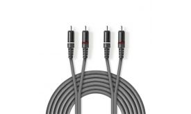 Nedis COTH24200GY30 sztereo audió kábel, 2x RCA férfi, 2x RCA férfi, Nikkelezett, 3 m, kerek, Sötétszürke