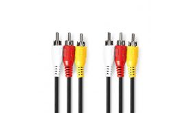 Nedis CVGL24300BK20 kompozit video kábel 3x RCA dugó - 3 RCA dugó, 2m