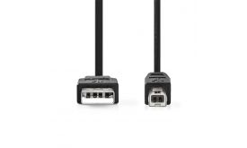 Nedis USB2.0 USB-A dugó - USB-B dugó kábel, 480Mbs, 10W, hossz 2m, CCGL60100BK20