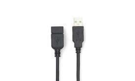 Nedis USB kábel CCGL60010BK30, USB 2.0 | USB-A dugó USB-A hüvely 480 Mbps Nikkelezett 3,00 m Kerek PVC |Fekete