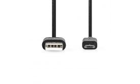 Nedis USB kábel CCGL60501BK10, USB 2.0 USB-A dugó USB Micro-B dugó 7,5 W 480 Mbps Nik. 1,00 m Kerek PVC Fekete
