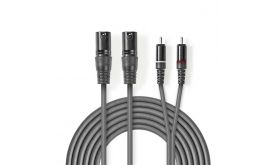Nedis félprofi XLR audió kábel, 2x XLR 3 tűs dugó - 2x RCA dugó, 3m (COTH15210GY30)