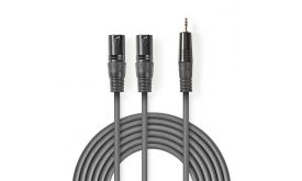 Nedis félprofi XLR audió kábel COTH15310GY30, 2x XLR 3 tűs dugó | 3,5 mm sztereó jack dugó, 3m