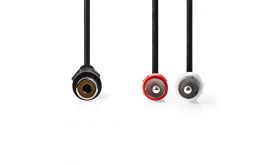 Nedis sztereó audio kábel, 1x RCA aljzat - 2x RCA dugó, 0,20m, CAGB24020BK0