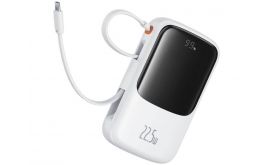 Baseus Qpow Pro+ gyorstöltő powerbank 10000 mAh, 22.5W, beépített USB Type-C kábel, fehér (P10067101213-00)