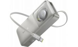 Baseus Free2Pull gyorstöltő powerbank 10000 mAh, 30W, beépített USB Type-C kábel, szürke (P10073701843-00)