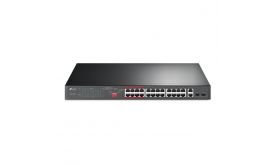 TP-LINK 24 POE+ portos, 2 GigabitLAN portos, 2 Gigabit kombó SFP slottos Switch (TL-SL1226P)