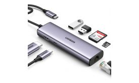UGREEN Adapter HUB, USB-C 2x, USB 3.0, HDMI, RJ45, SD/TF