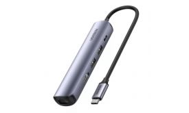 UGREEN CM418 HUB/adapter, USB-C, 2x USB, HDMI 4K 30Hz, RJ45 1Gbps, PD 100W (szürke)