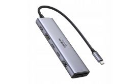 UGREEN CM512 6 az 1-ben adapter, USB-C–3x USB-A 3.0, HDMI, RJ45, PD