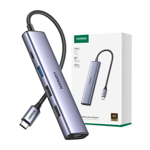 UGREEN CM478 5 az 1-ben adapter, USB-C–HDMI, USB-A 3.0, 2x USB-A 2.0, PD (15495)