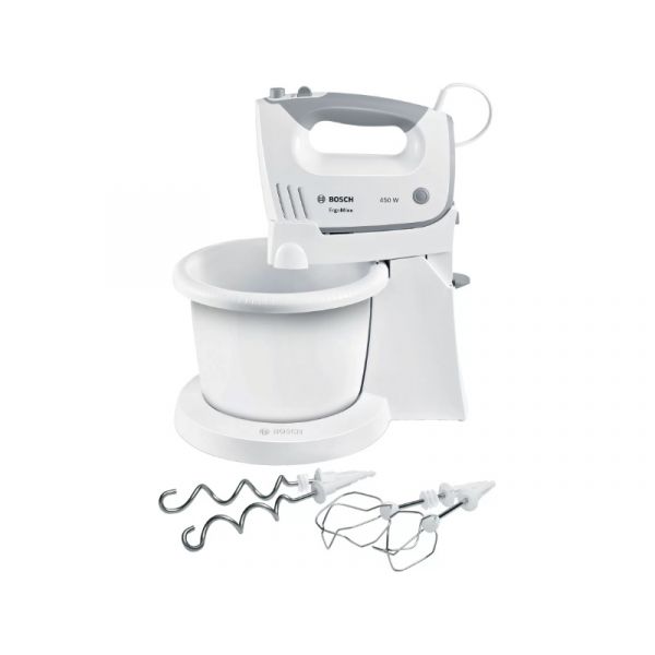 Bosch ErgoMixx tálas kézi mixer - 450W - 5 fok. + turbo - fehér/szürke (MFQ36460)
