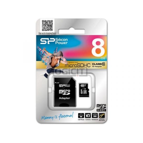 Silicon Power microSDHC 8GB C10 memóriakártya (SP008GBSTH010V10SP) + adapter