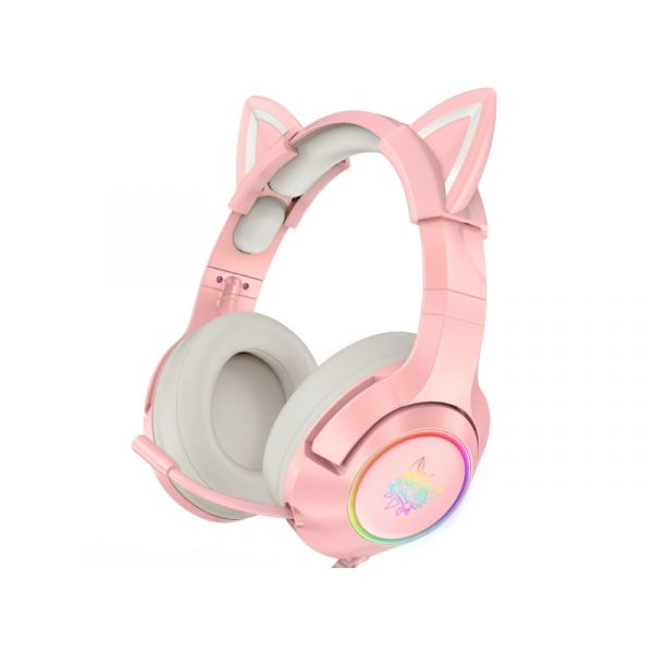 Onikuma K9 RGB USB 7.1 Virtual Gaming Fejhallgató, Cicafüles (K9 PINK RGB USB 7.1 VIRTUAL) Pink