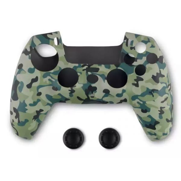 Spartan Gear szilikon tok + hüvelykujj csúszásgátló PlayStation 5 kontrollerhez (2808150) Green Camo / Zöld terepszínű