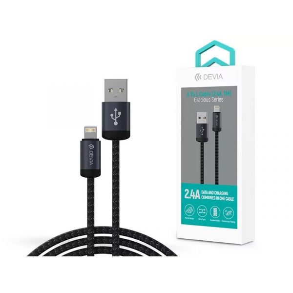 DEVIA ST108035 Gracious v2 12W USB/Lightning 1m -es fekete adat-és töltőkábel (ST108035)