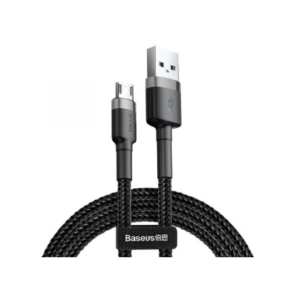 BASEUS CAFULE adatkábel (USB - microUSB, 2.4A, gyorstöltő 3.0, 100cm, cipőfűző) SZÜRKE/FEKETE