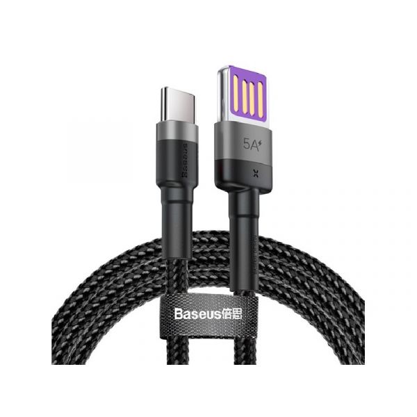 BASEUS CAFULE adatkábel (USB - Type-C, 40W, PD gyorstöltő 3.0, 100cm, cipőfűző) SZÜRKE/FEKETE