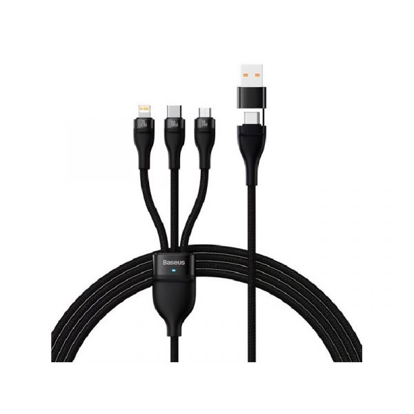 BASEUS FLASH SERIES II adatkábel 3in1 (Type-C/USB - lightning/microUSB/Type-C, 100W, 120cm) FEKETE