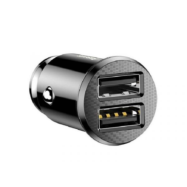 BASEUS GRAIN autós töltő 2 USB aljzat (15W, túlfeszültség elleni védelem) FEKETE