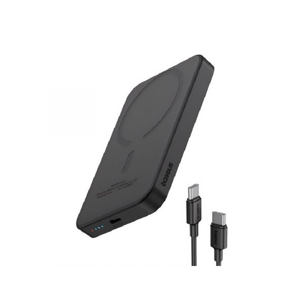 BASEUS MAGNETIC MINI vésztöltő Type-C aljzat (5000mAh, 20W, PD gyorstöltő, wireless, MagSafe) FEKETE
