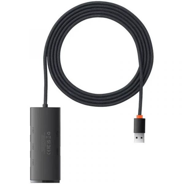 BASEUS LITE USB HUB 4in1 (4 USB aljzat 3.0, USB kábel, 200cm) FEKETE (WKQX030201)