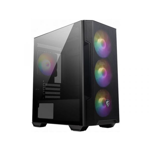 MSI FORGE M100R Midi ATX PC ház, 4xARGB ventilátor, Tápegység nélkül, üvegfalú, fekete