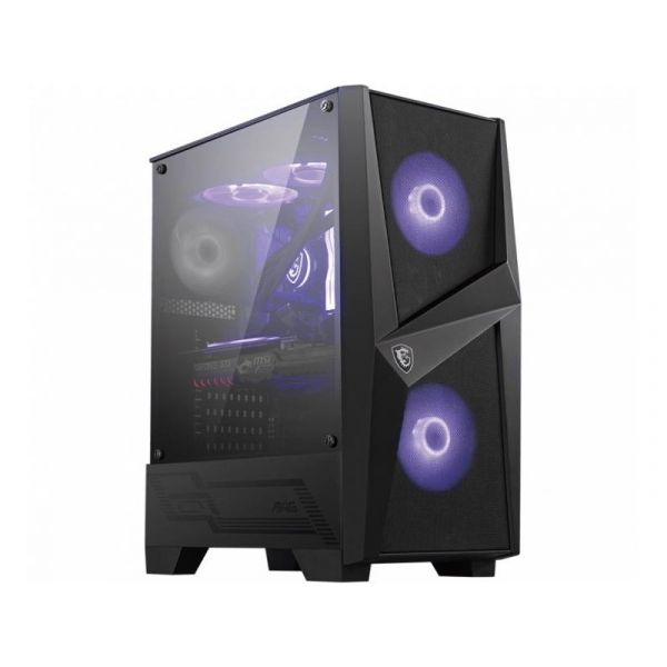 MSI MAG FORGE 100M Midi ATX Ház, 2xARGB ventilátor, Tápegység nélkül, üvegfalú, fekete