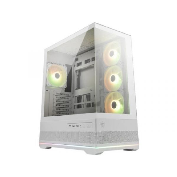 MSI MAG PANO 110R PZ WHITE Micro ATX PC Ház, 4xARGB ventilátor, Tápegység nélkül, üvegfalú, fehér