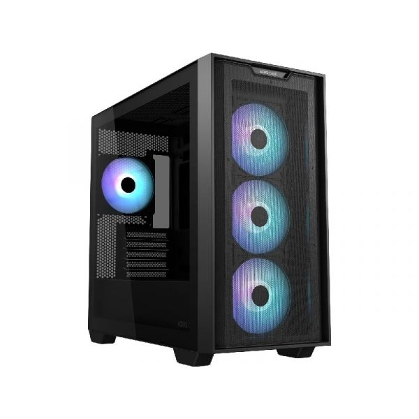 ASUS A21 Plus PC ház, Tápegység nélkül, Fekete, Üvegfalú