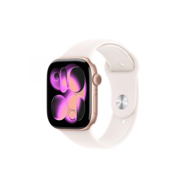 Apple Watch Series 11 GPS 46mm-es rozéarany alumíniumtok, lágy rózsaszín sportszíj – S/M (MEV64MP/A)